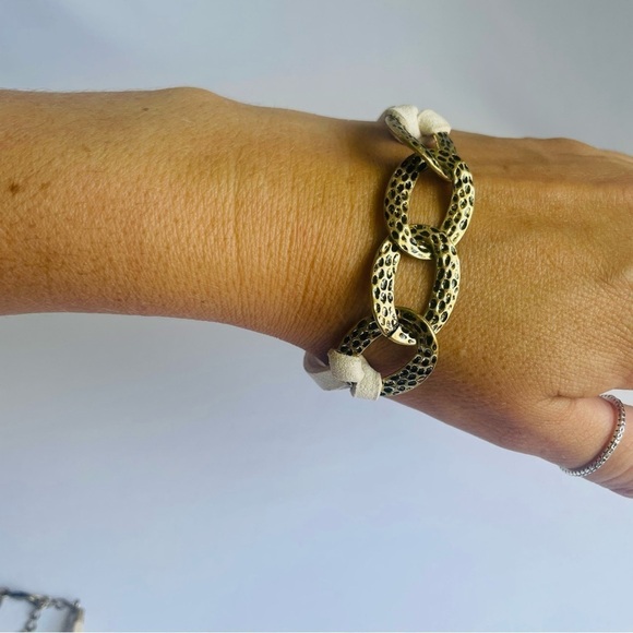 Necklace & Bracelet Set - Avon Western Stars Hammered Brass Links - Picture 9 of 12